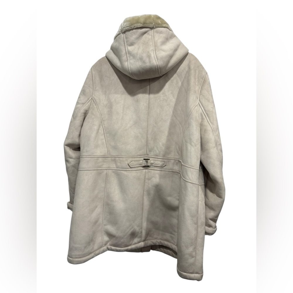 CROFT & BARROW Beige Faux Fur & Suede Hooded Coat - Picture 6 of 8